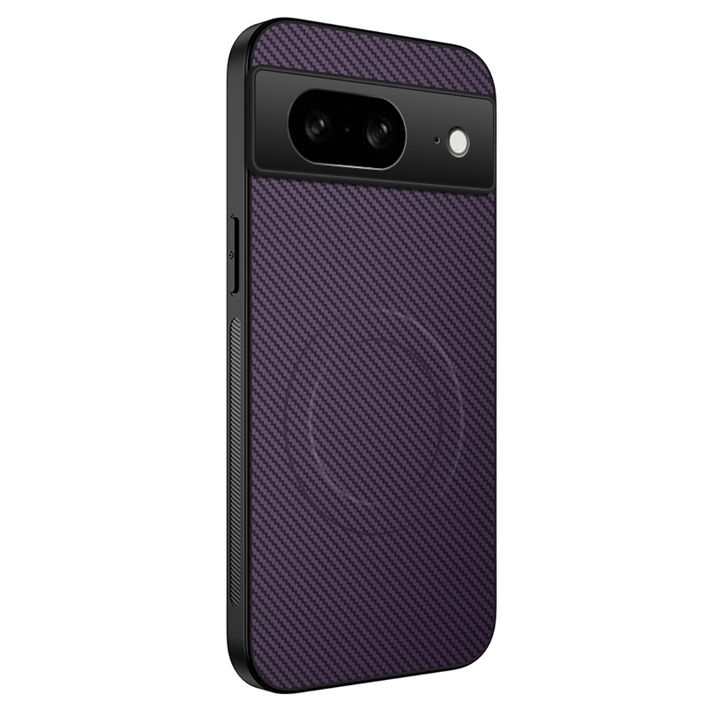 For Google Pixel 8 Case Compatible with MagSafe WANLONFENG TQ Series Carbon Fiber Texture PC TPU Phone Cover - Purple