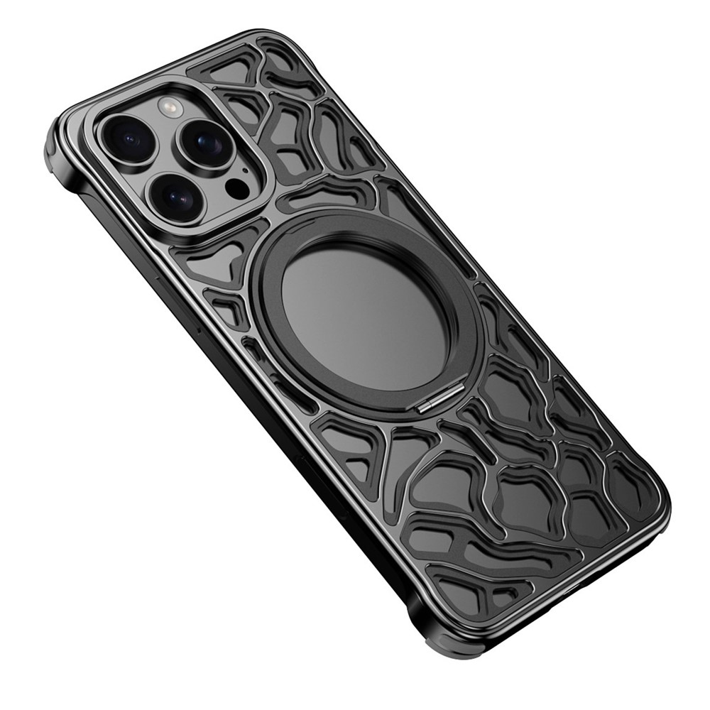 For iPhone 16 Pro Max Bumper Case Alloy Metal Borderless Back Cover with Magnetic Kickstand - Black