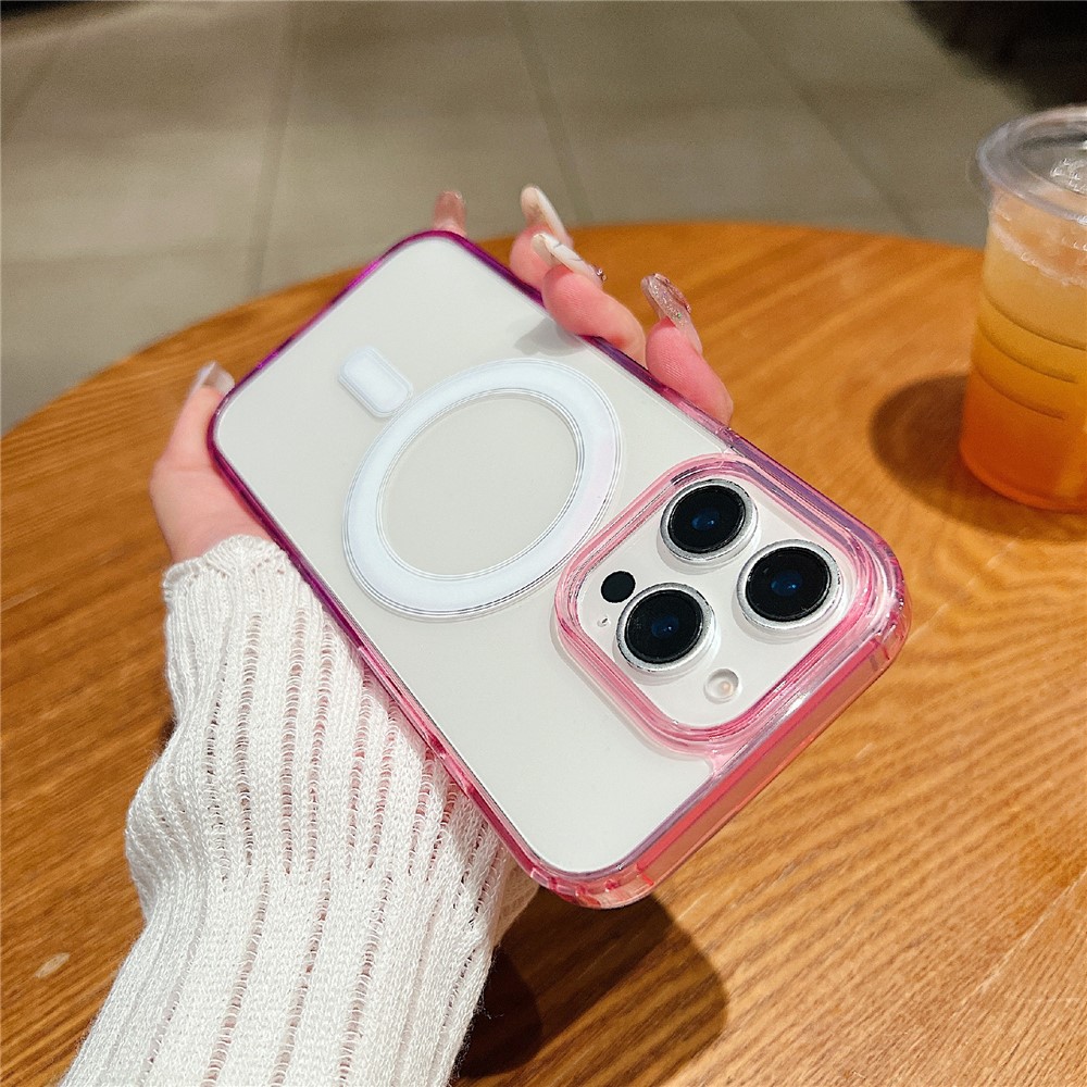 For iPhone 16 Pro Max Magnetic Case Color Matching TPU + Acrylic Gradient Clear Phone Cover - Purple Pink / Light Purple