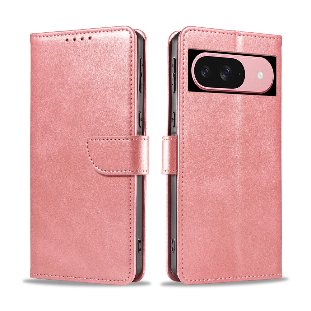 For Google Pixel 9 Leather Case WANLONFENG NW Series Calf Texture Flip Wallet Phone Cover - Pink