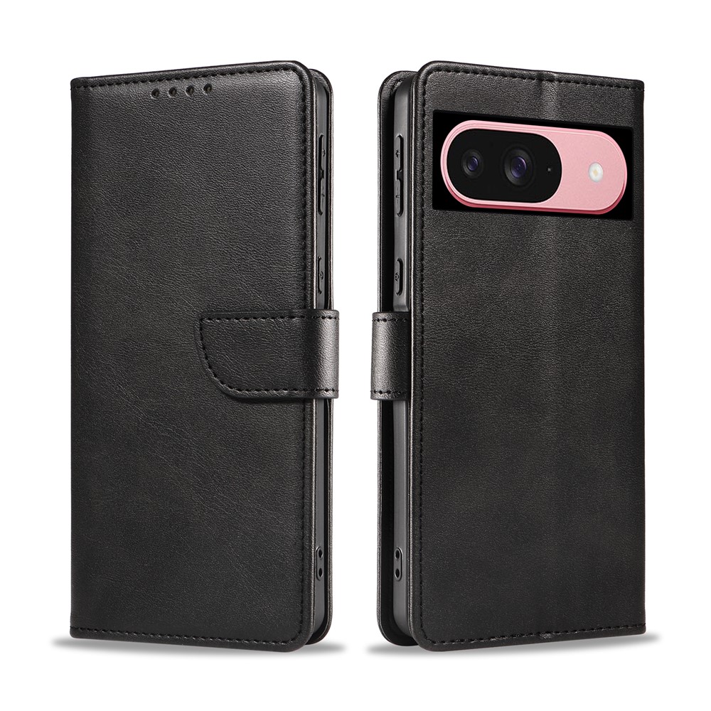 For Google Pixel 9 Leather Case WANLONFENG NW Series Calf Texture Flip Wallet Phone Cover - Black