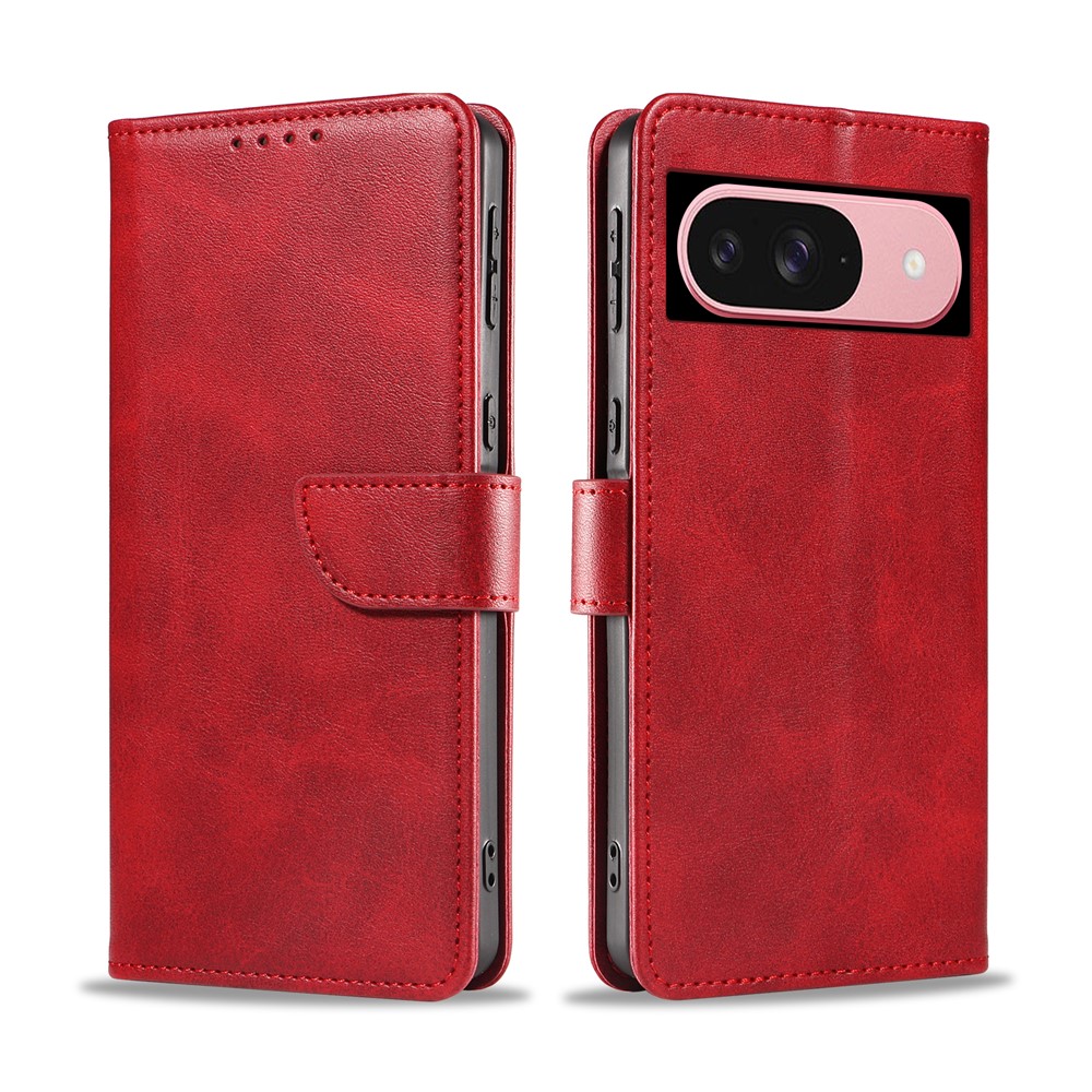 For Google Pixel 9 Pro Leather Case WANLONFENG NW Series Calf Texture Flip Wallet Phone Cover - Red