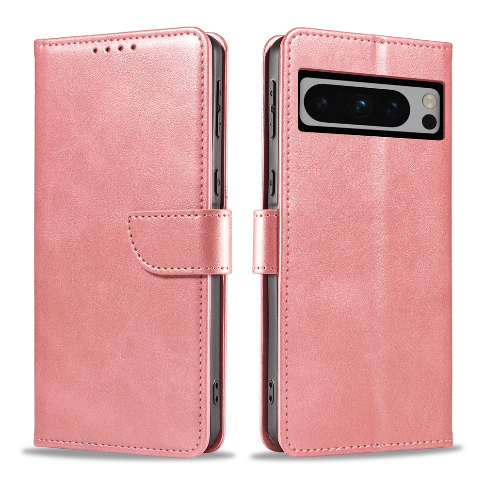 For Google Pixel 8 Pro Leather Case WANLONFENG NW Series Calf Texture Flip Wallet Phone Cover - Pink