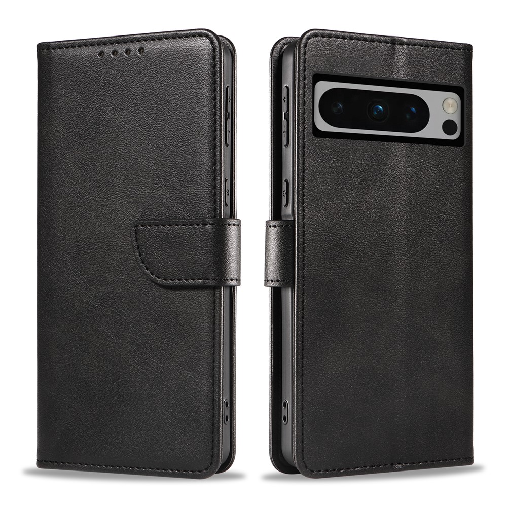 For Google Pixel 8 Pro Leather Case WANLONFENG NW Series Calf Texture Flip Wallet Phone Cover - Black