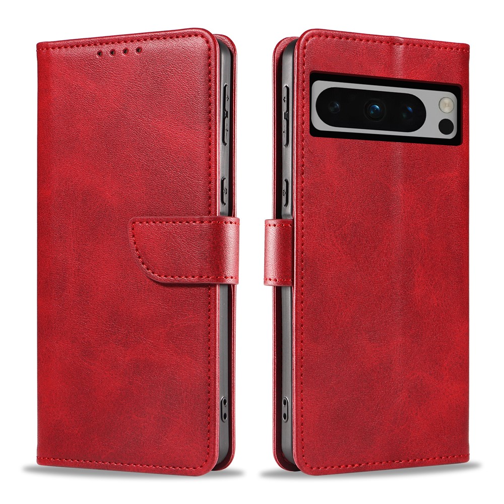 For Google Pixel 8 Pro Leather Case WANLONFENG NW Series Calf Texture Flip Wallet Phone Cover - Red