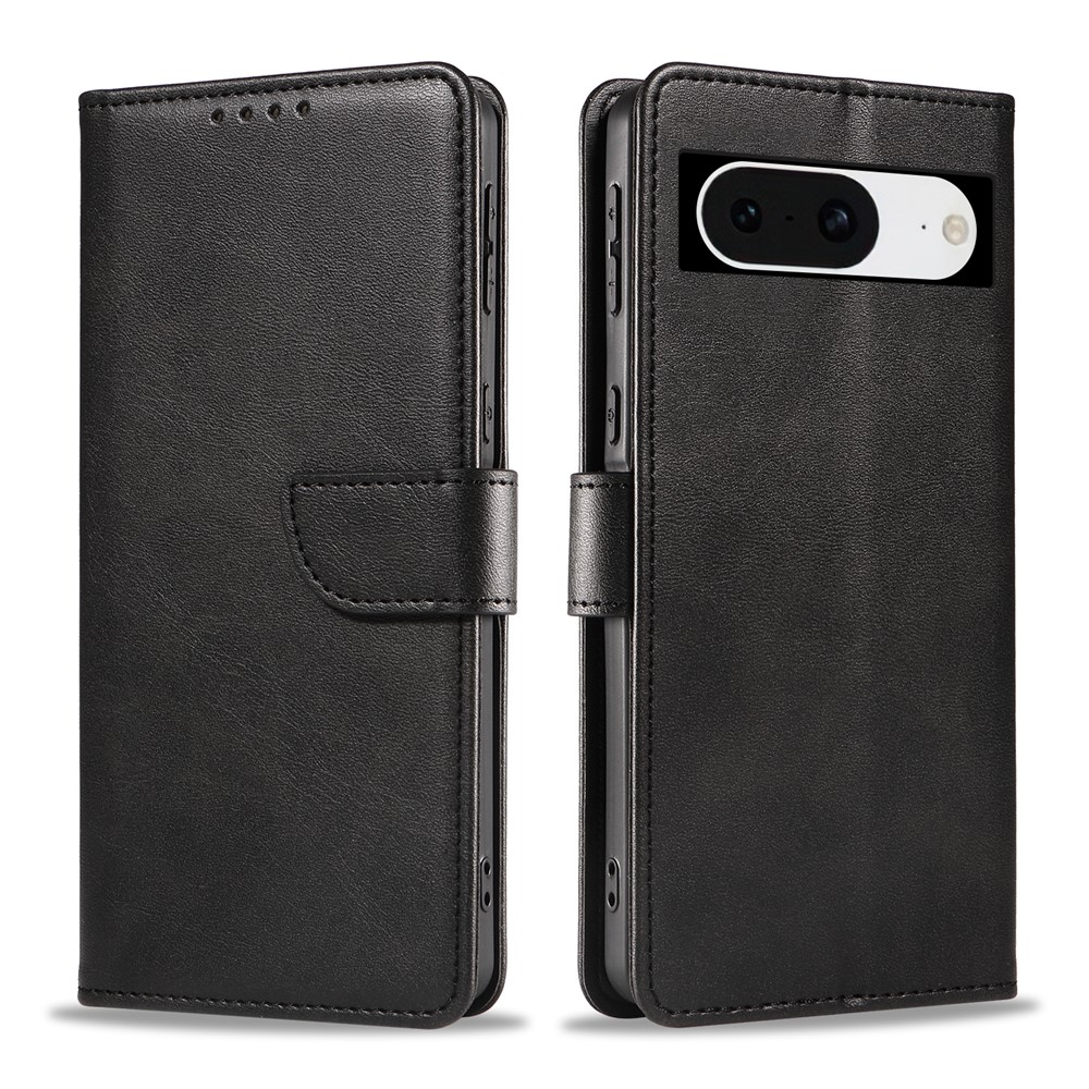 For Google Pixel 8 Leather Case WANLONFENG NW Series Calf Texture Flip Wallet Phone Cover - Black