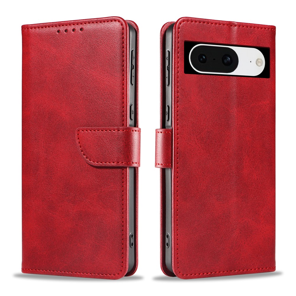 For Google Pixel 8 Leather Case WANLONFENG NW Series Calf Texture Flip Wallet Phone Cover - Red