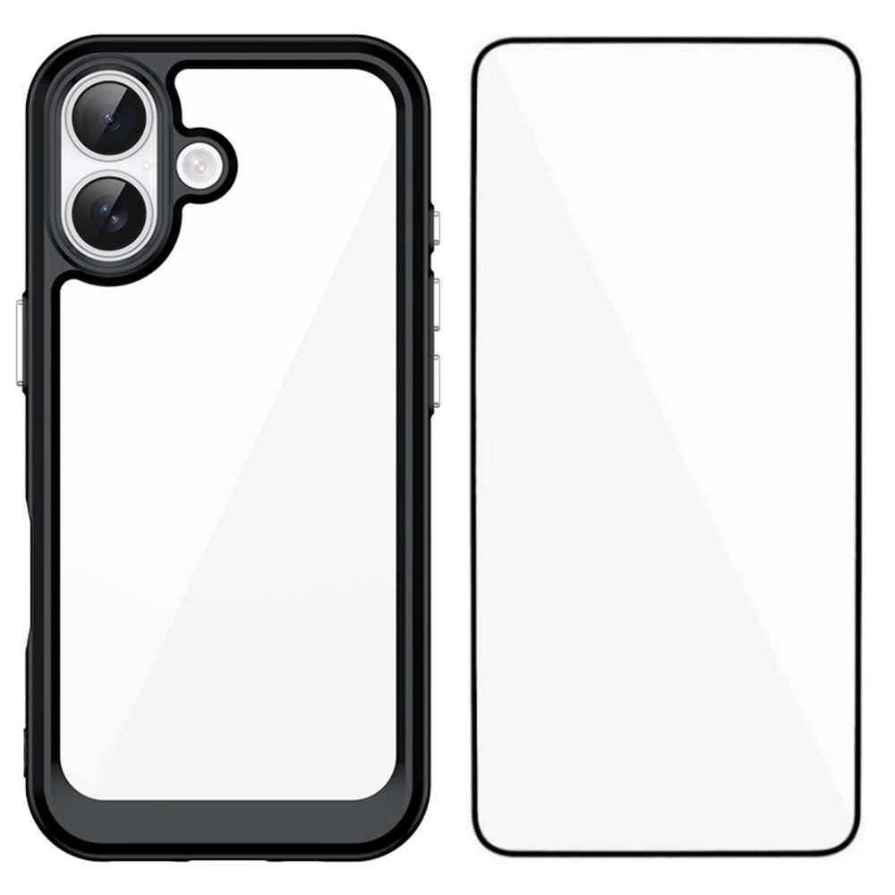 For iPhone 17 Phone Case WANLONFENG XC Series TPU Acrylic Cover with Tempered Glass (Big Lens Hole) - Black