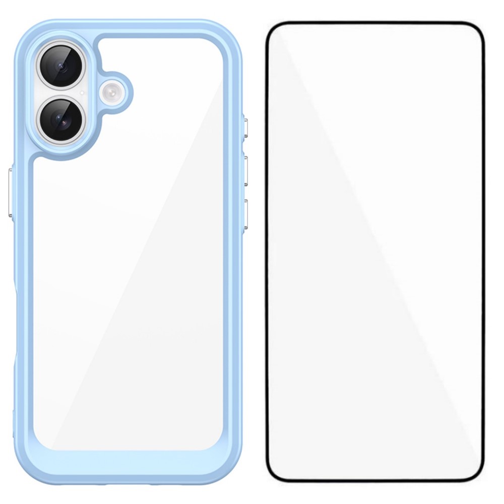 For iPhone 17 Phone Case WANLONFENG XC Series TPU Acrylic Cover with Tempered Glass (Big Lens Hole) - Blue