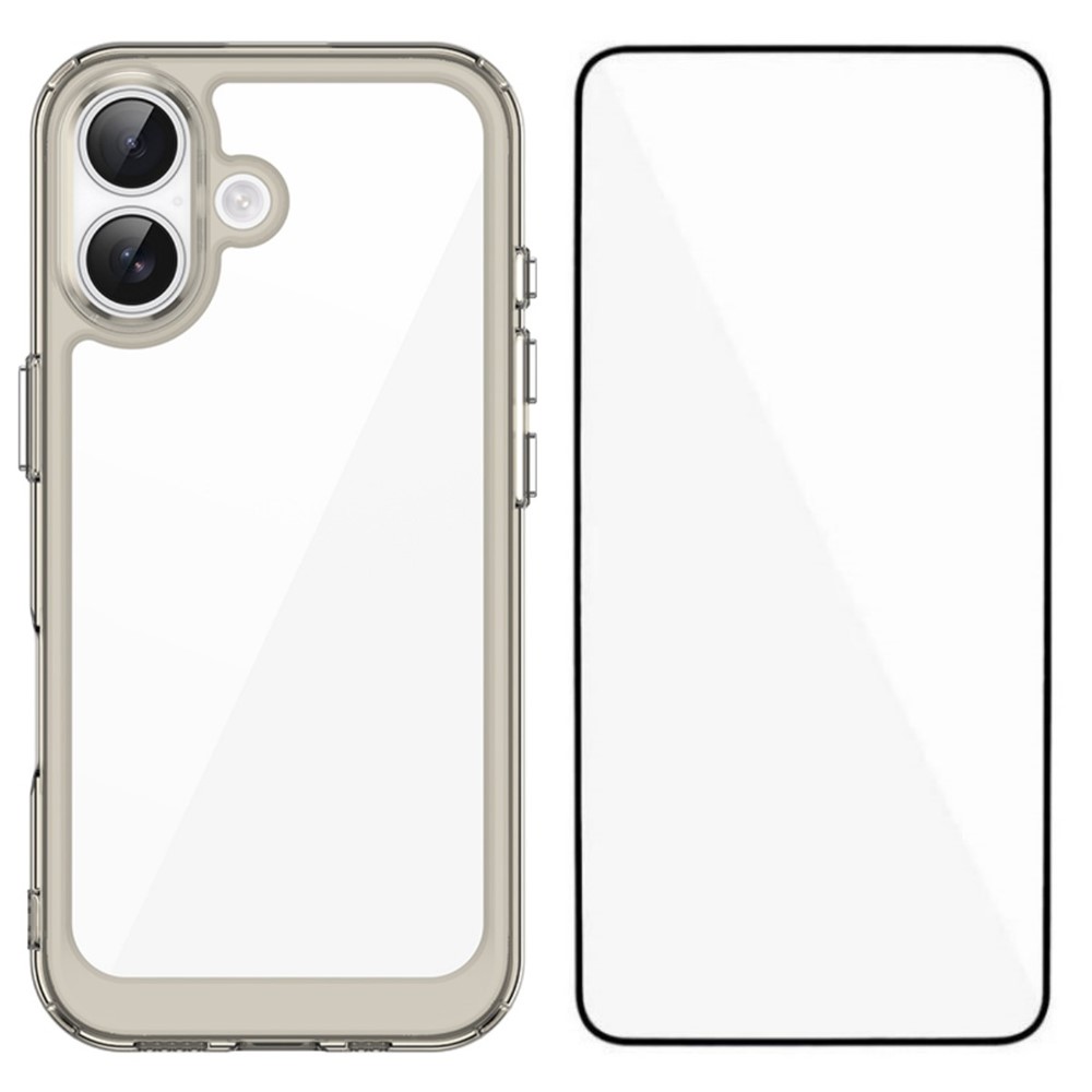 For iPhone 17 Phone Case WANLONFENG XC Series TPU Acrylic Cover with Tempered Glass (Big Lens Hole) - Transparent Grey