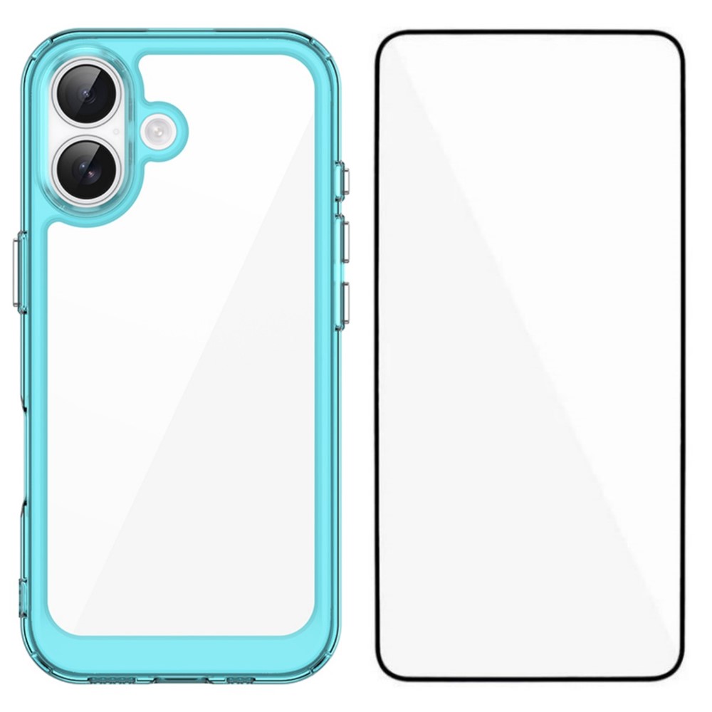 For iPhone 17 Phone Case WANLONFENG XC Series TPU Acrylic Cover with Tempered Glass (Big Lens Hole) - Transparent Blue