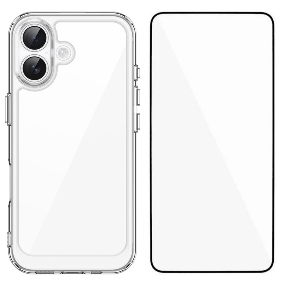 For iPhone 17 Case WANLONFENG MF Series TPU Acrylic Clear Phone Cover with Tempered Glass Film - Transparent