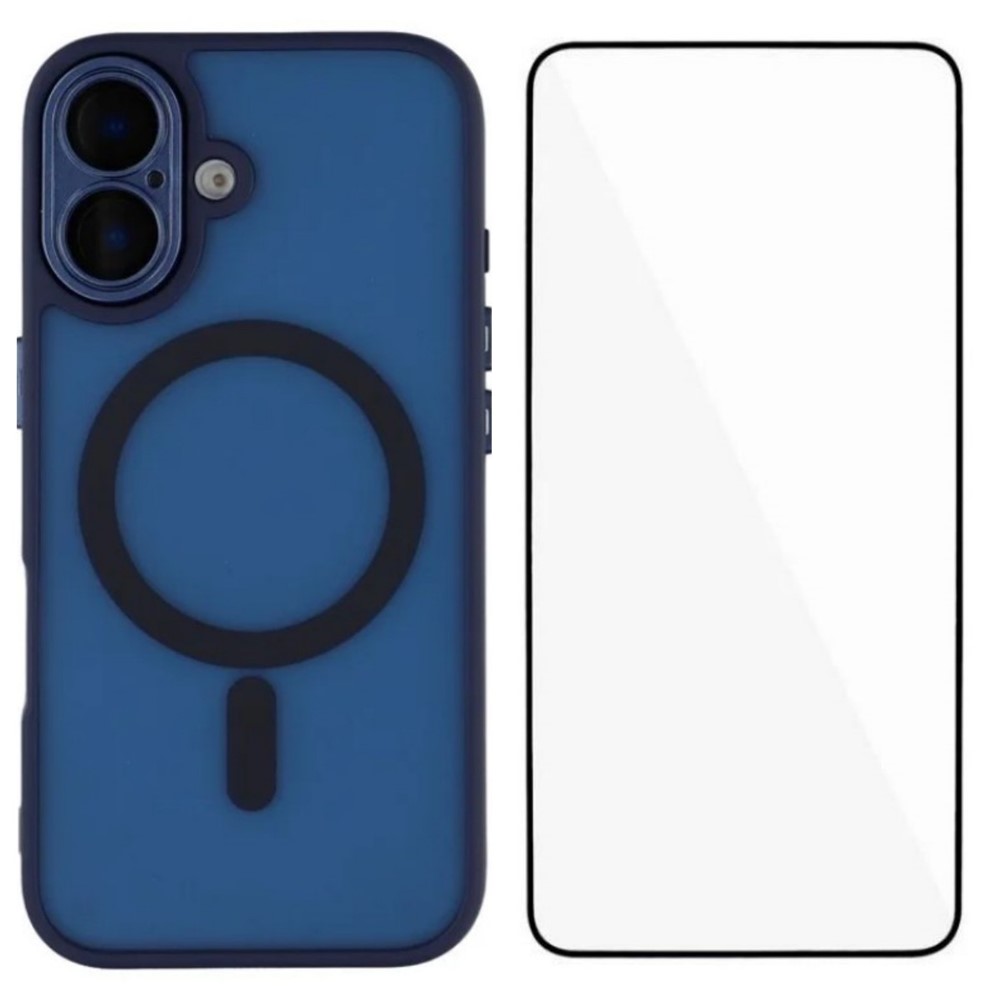 For iPhone 16 Plus Case Compatible with MagSafe WANLONFENG QB Series PC TPU Phone Cover with Screen Film - Sapphire