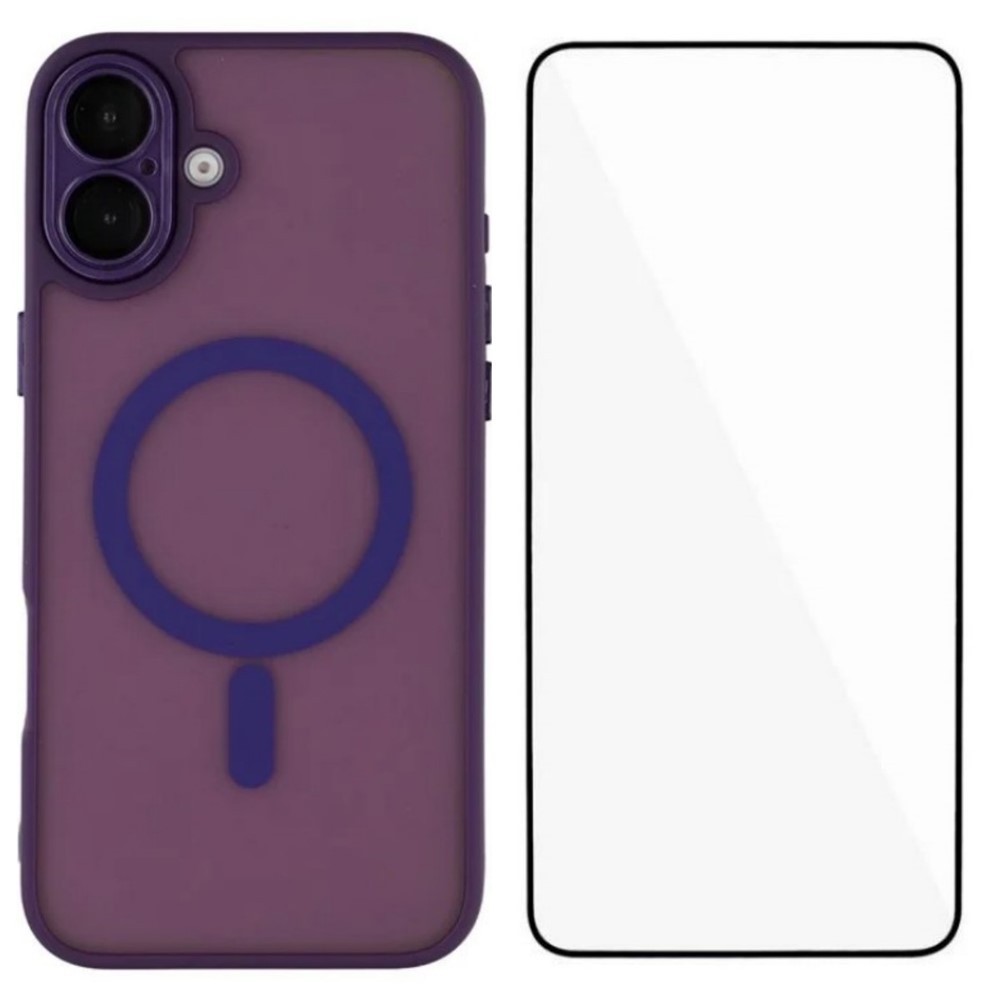 For iPhone 16 Plus Case Compatible with MagSafe WANLONFENG QB Series PC TPU Phone Cover with Screen Film - Purple