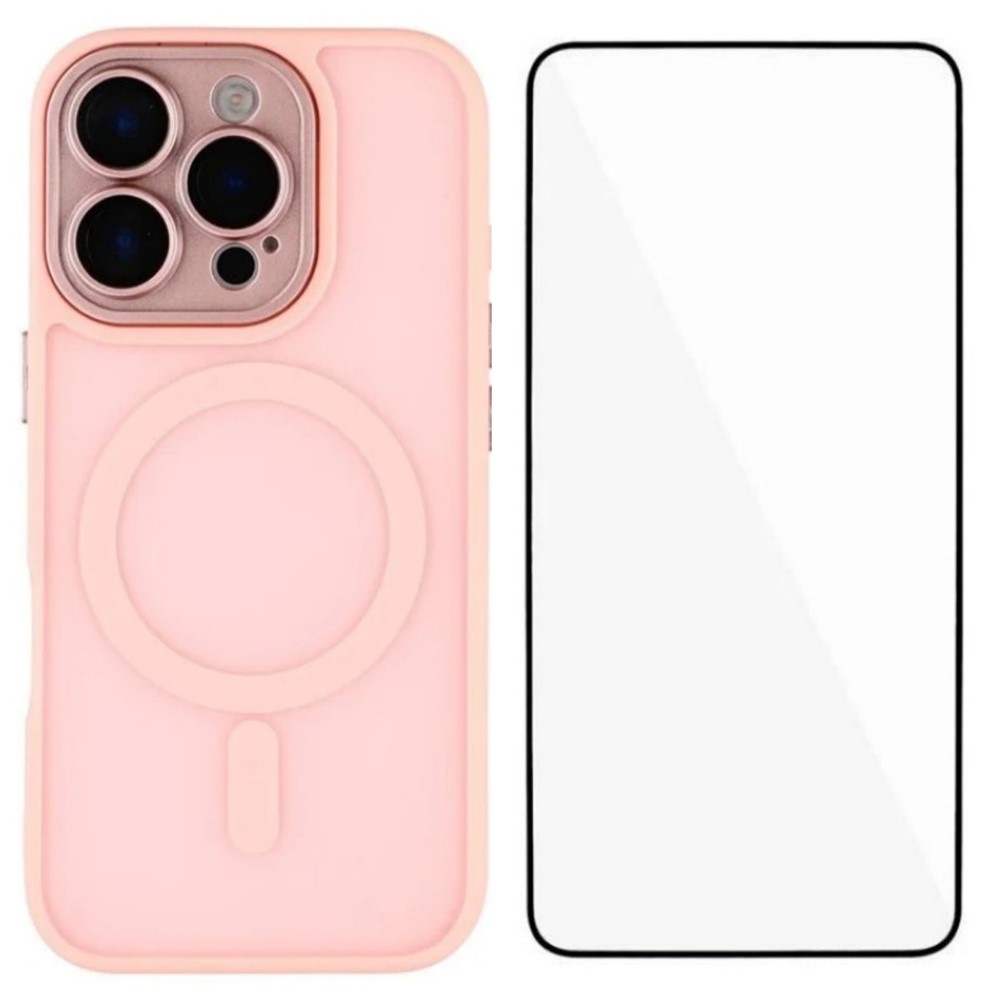For iPhone 16 Pro Max Case Compatible with MagSafe WANLONFENG QB Series PC TPU Phone Cover with Screen Film - Pink