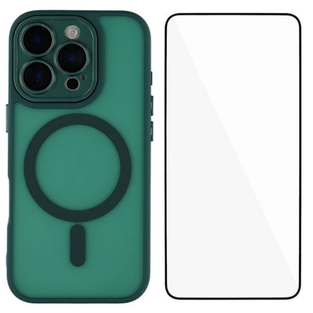 For iPhone 16 Pro Case Compatible with MagSafe WANLONFENG QB Series PC TPU Phone Cover with Screen Film - Dark Green