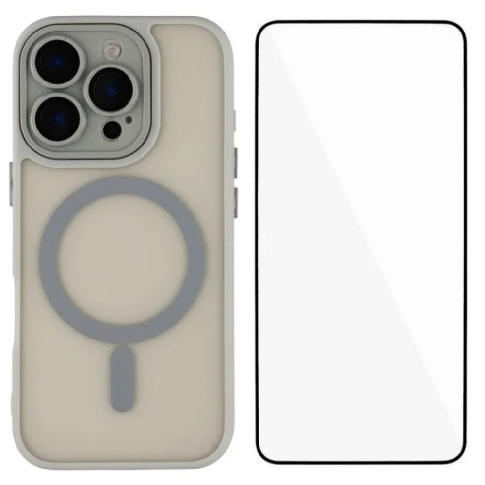 For iPhone 16 Pro Case Compatible with MagSafe WANLONFENG QB Series PC TPU Phone Cover with Screen Film - Grey