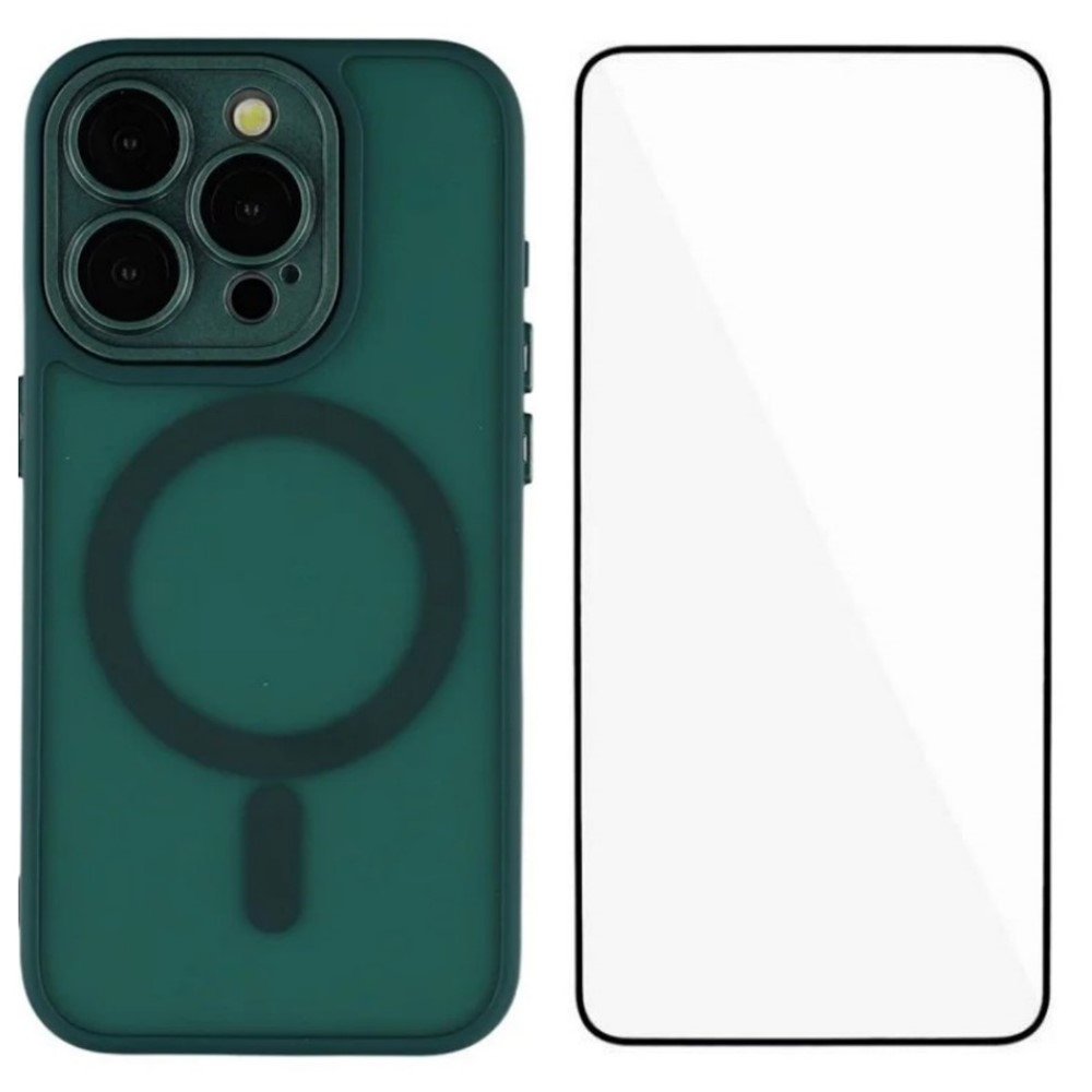 For iPhone 15 Pro Max Case Compatible with MagSafe WANLONFENG QB Series PC TPU Phone Cover with Screen Film - Dark Green