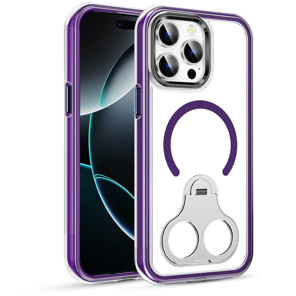 Bulk Purchasing For iPhone 15 Pro Case Air Cushion PC + TPU Magnetic Phone Cover with Ring Kickstand - Purple