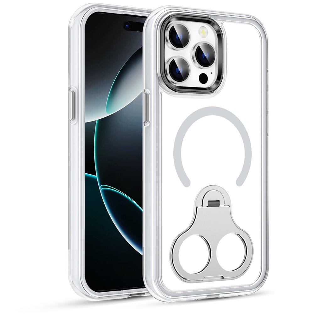Bulk Purchasing For iPhone 15 Pro Max Case Air Cushion PC + TPU Magnetic Phone Cover with Ring Kickstand - White