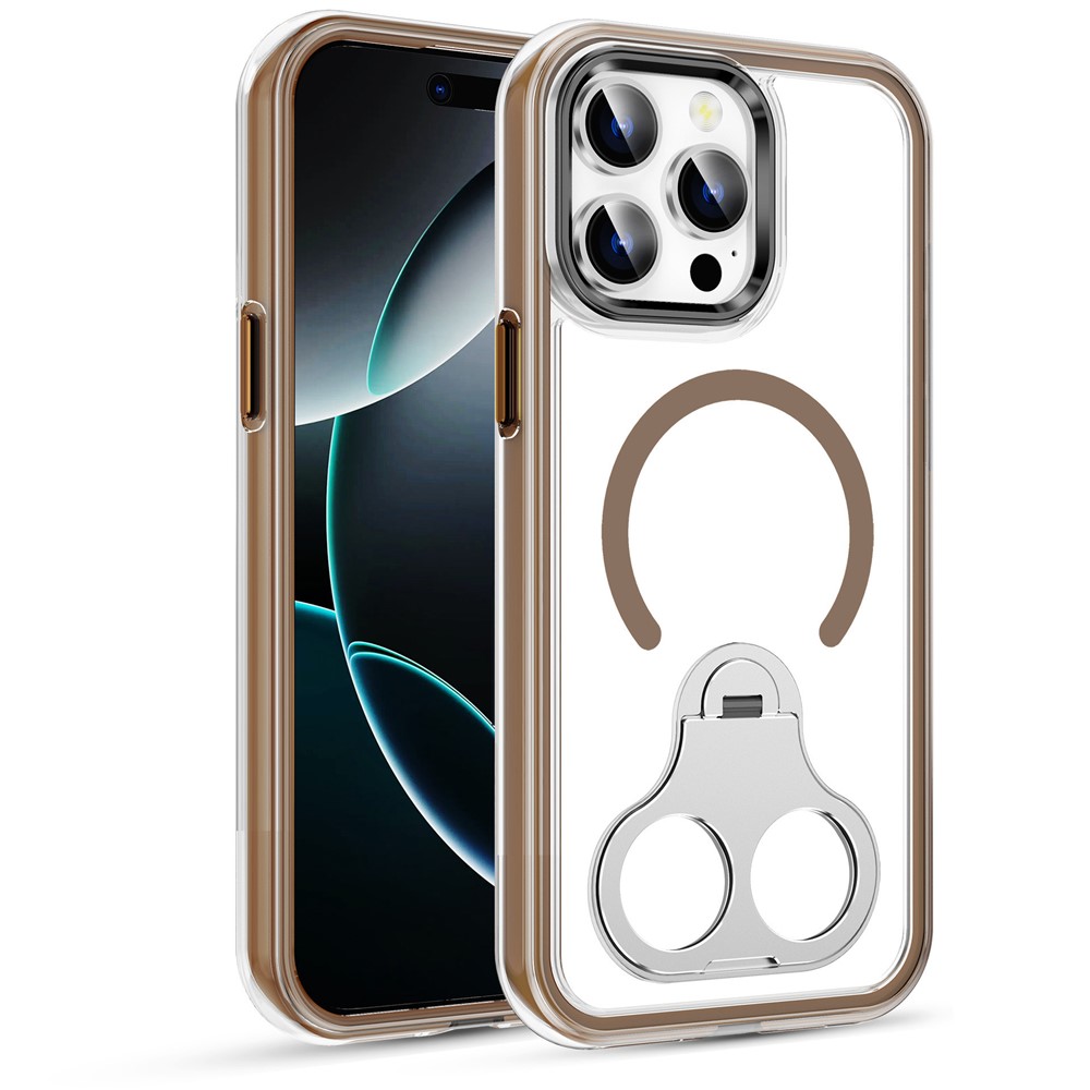 Bulk Purchasing For iPhone 15 Pro Max Case Air Cushion PC + TPU Magnetic Phone Cover with Ring Kickstand - Desert Gold
