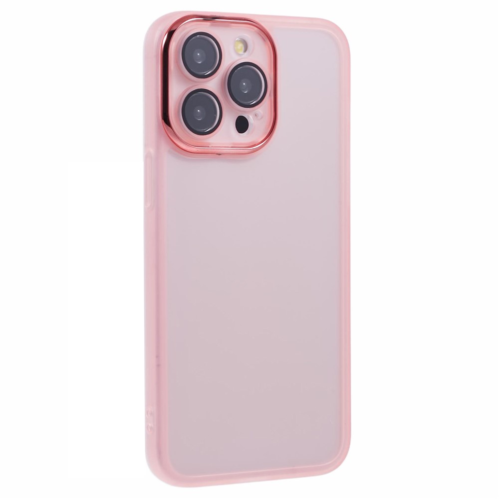 Bulk Purchasing For iPhone 15 Pro Max Case Electroplated Camera Frame TPU Phone Cover - Transparent Pink