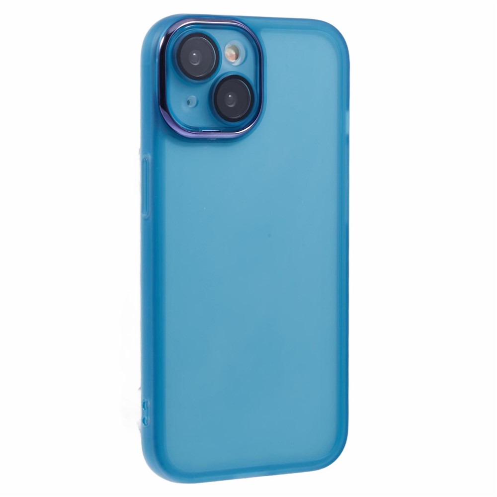 Bulk Purchasing For iPhone 14 Plus Case Electroplated Camera Frame TPU Phone Cover - Transparent Blue