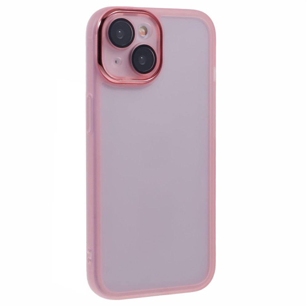 Bulk Purchasing For iPhone 14 Plus Case Electroplated Camera Frame TPU Phone Cover - Transparent Pink