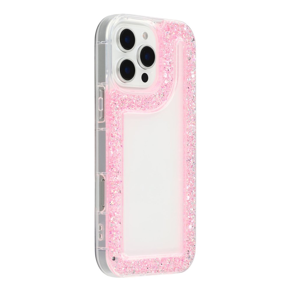 For iPhone 16 Pro Max Case Glitter Epoxy Soft TPU Clear Back Cover - Pink