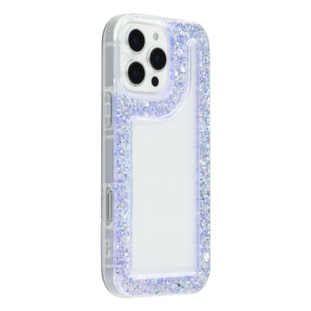 For iPhone 16 Pro Max Case Glitter Epoxy Soft TPU Clear Back Cover - Purple