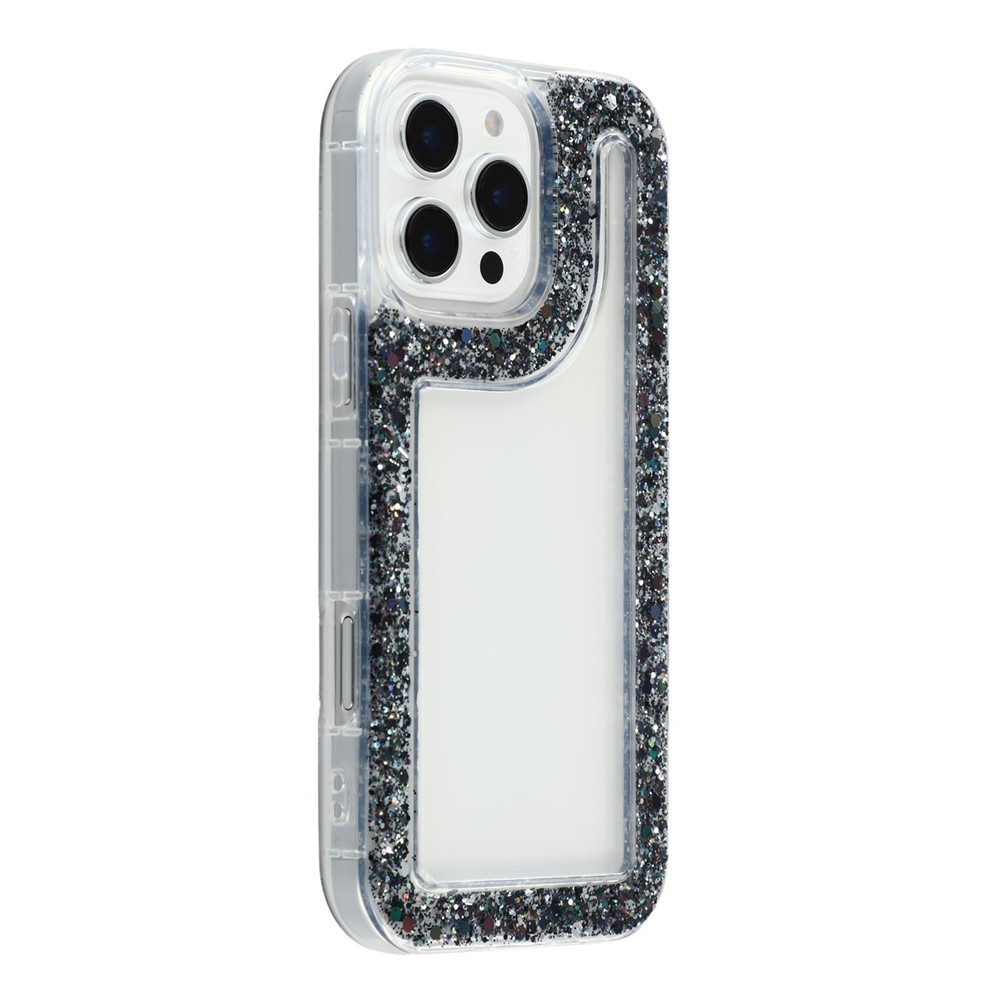 For iPhone 16 Pro Max Case Glitter Epoxy Soft TPU Clear Back Cover - Black
