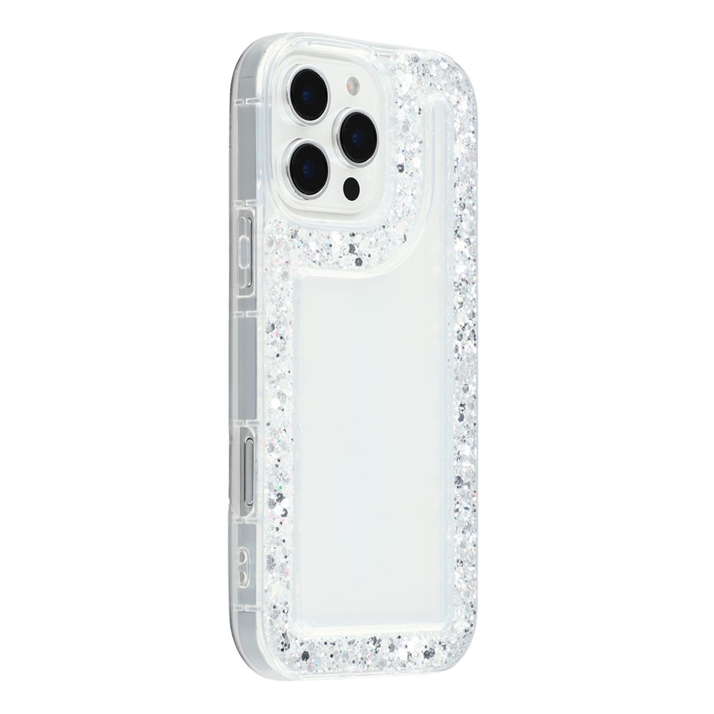 For iPhone 16 Pro Max Case Glitter Epoxy Soft TPU Clear Back Cover - White