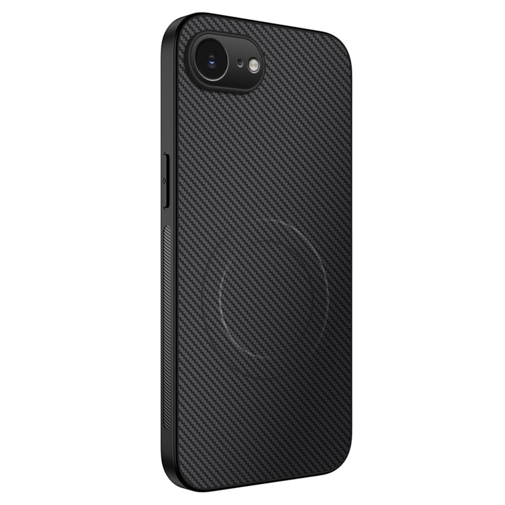 For iPhone 16e Case Compatible with MagSafe WANLONFENG TQ Series Carbon Fiber Texture PC TPU Phone Cover - Black