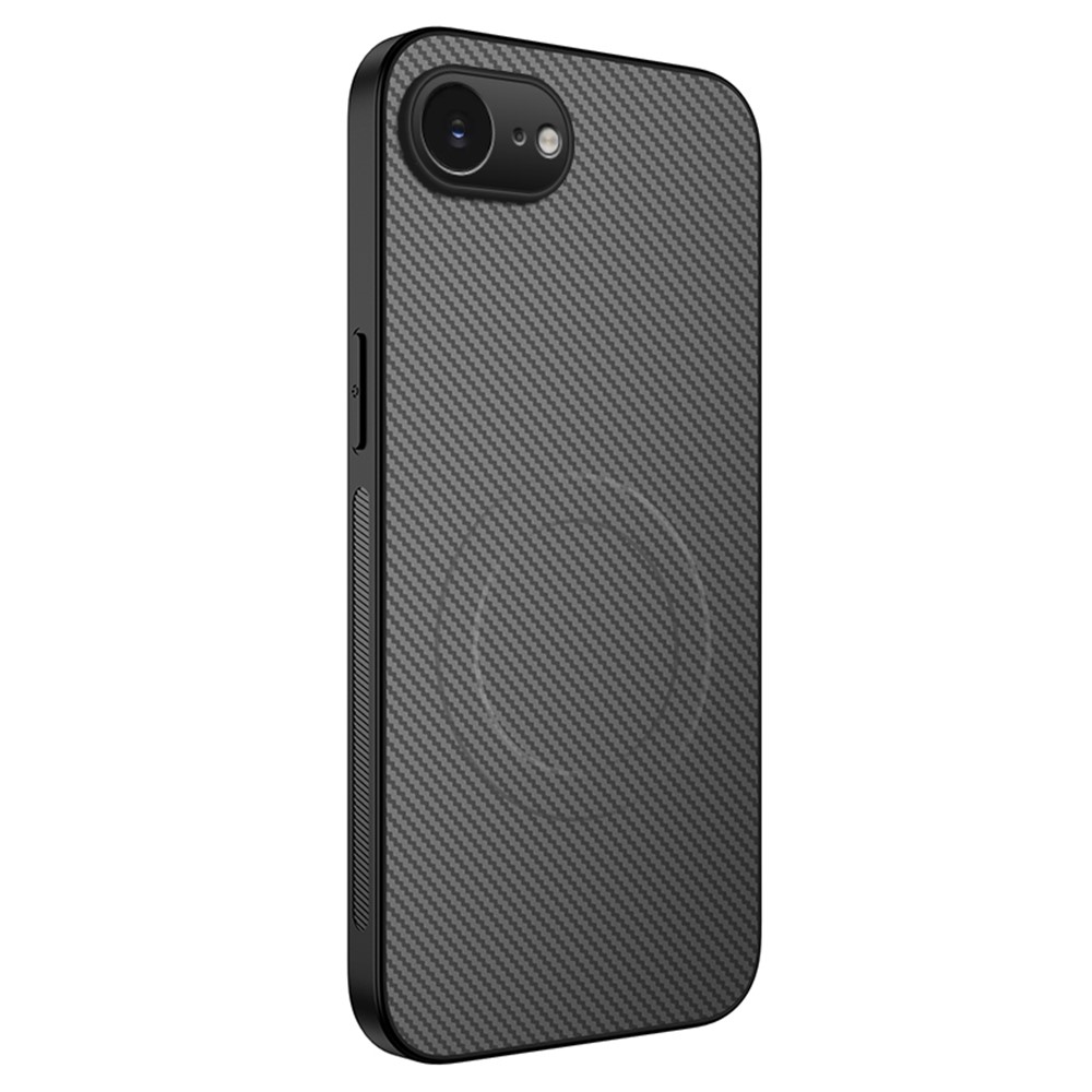 For iPhone 16e Case Compatible with MagSafe WANLONFENG TQ Series Carbon Fiber Texture PC TPU Phone Cover - Grey