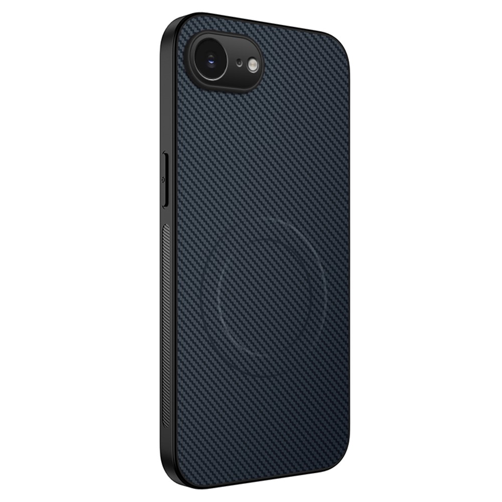 For iPhone 16e Case Compatible with MagSafe WANLONFENG TQ Series Carbon Fiber Texture PC TPU Phone Cover - Sapphire