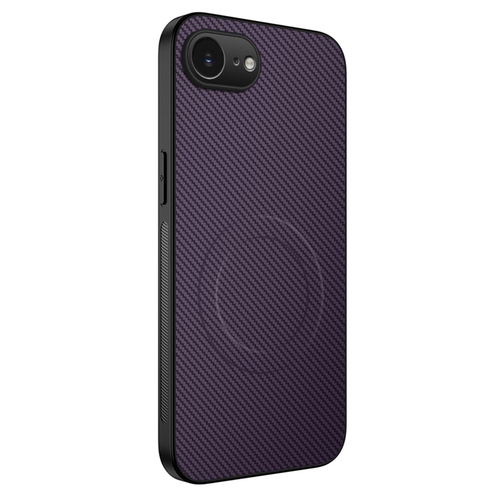For iPhone 16e Case Compatible with MagSafe WANLONFENG TQ Series Carbon Fiber Texture PC TPU Phone Cover - Purple
