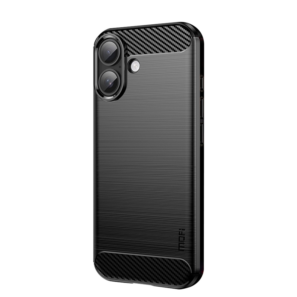 For iPhone 17 Back Cover MOFI Brushed Texture Carbon Fiber Soft TPU Case - Black