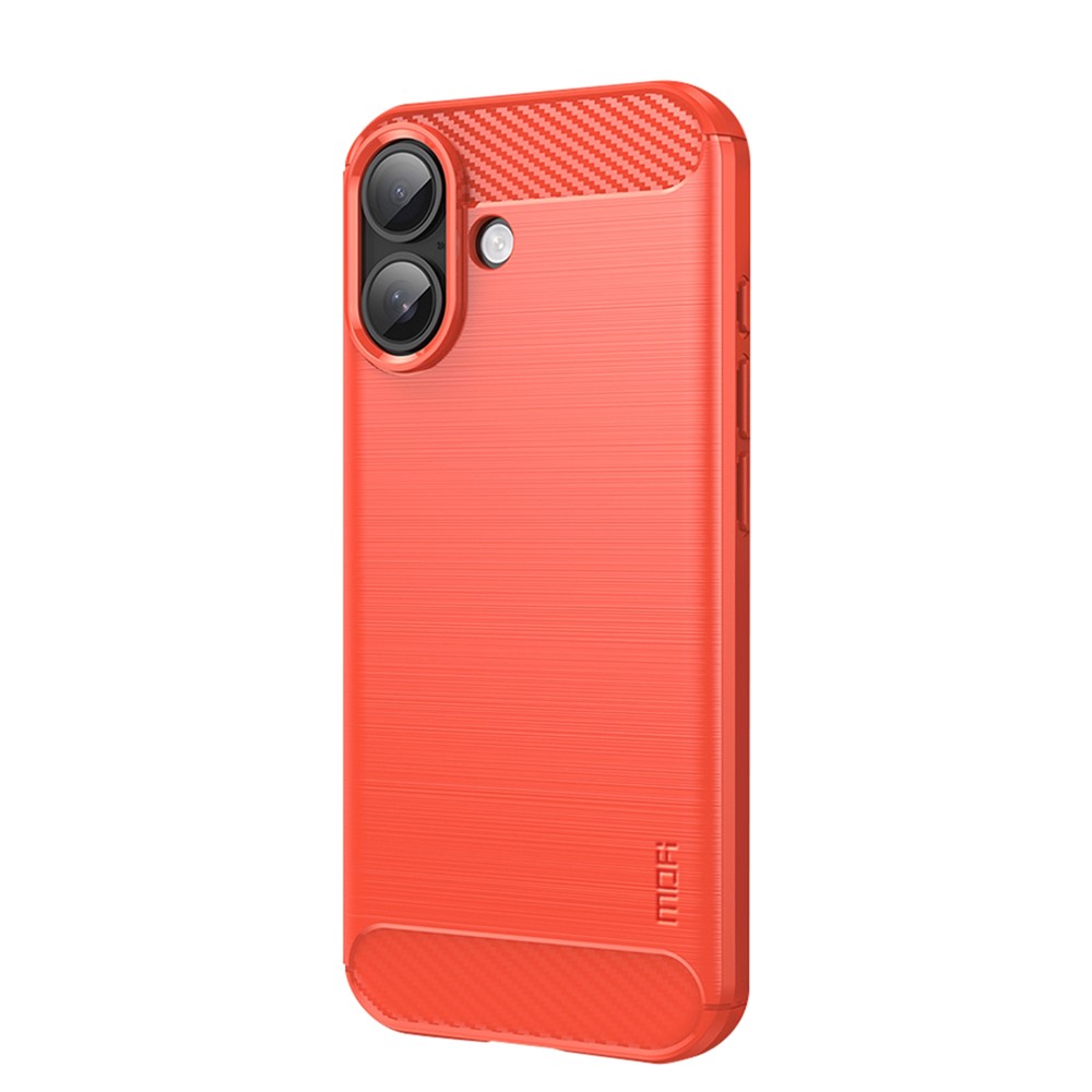 For iPhone 17 Back Cover MOFI Brushed Texture Carbon Fiber Soft TPU Case - Red