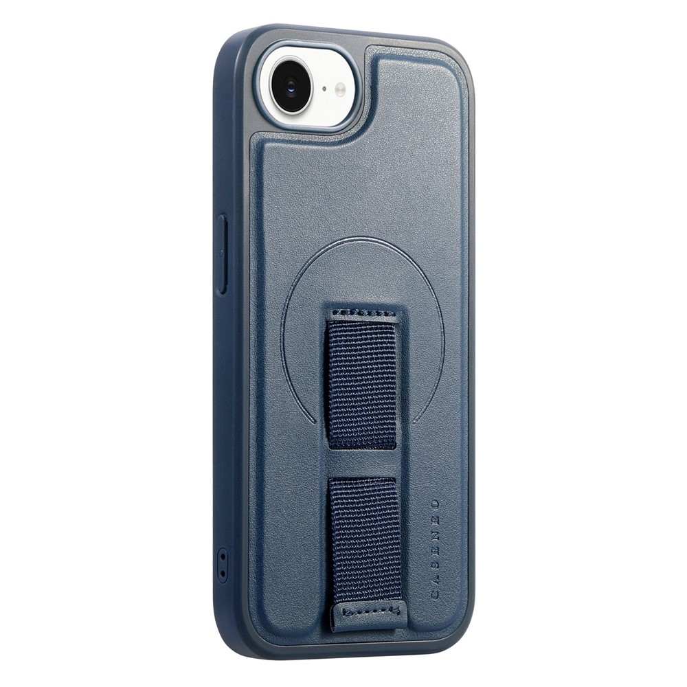 For iPhone 16e Magnetic Case CASENEO Wristband PU Leather + PC Shockproof Phone Cover - Blue