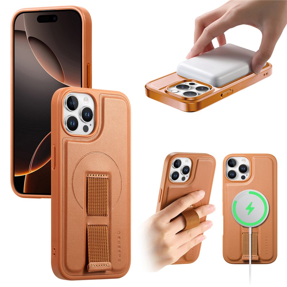 For iPhone 12 Pro Max 6.7 inch Magnetic Case CASENEO Wristband PU Leather + PC Shockproof Phone Cover - Brown