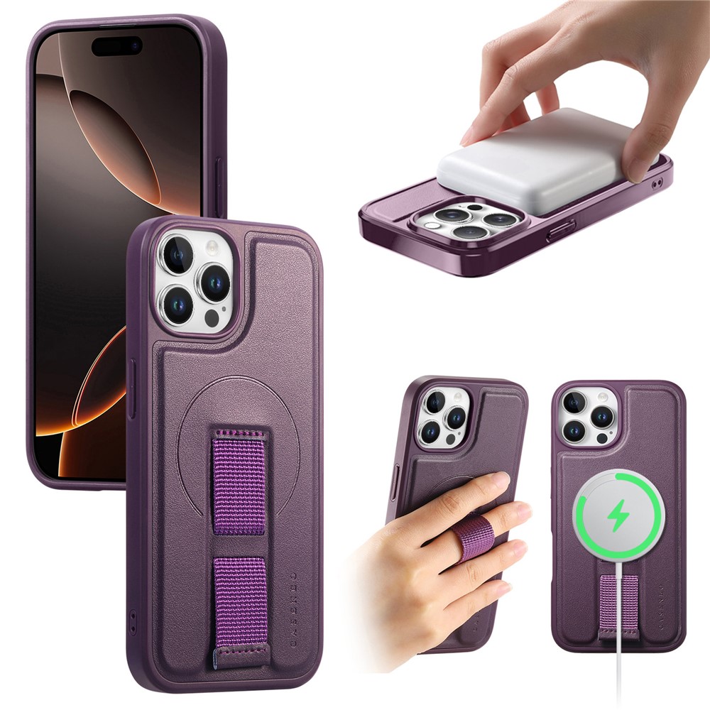 For iPhone 12 Pro Max 6.7 inch Magnetic Case CASENEO Wristband PU Leather + PC Shockproof Phone Cover - Purple