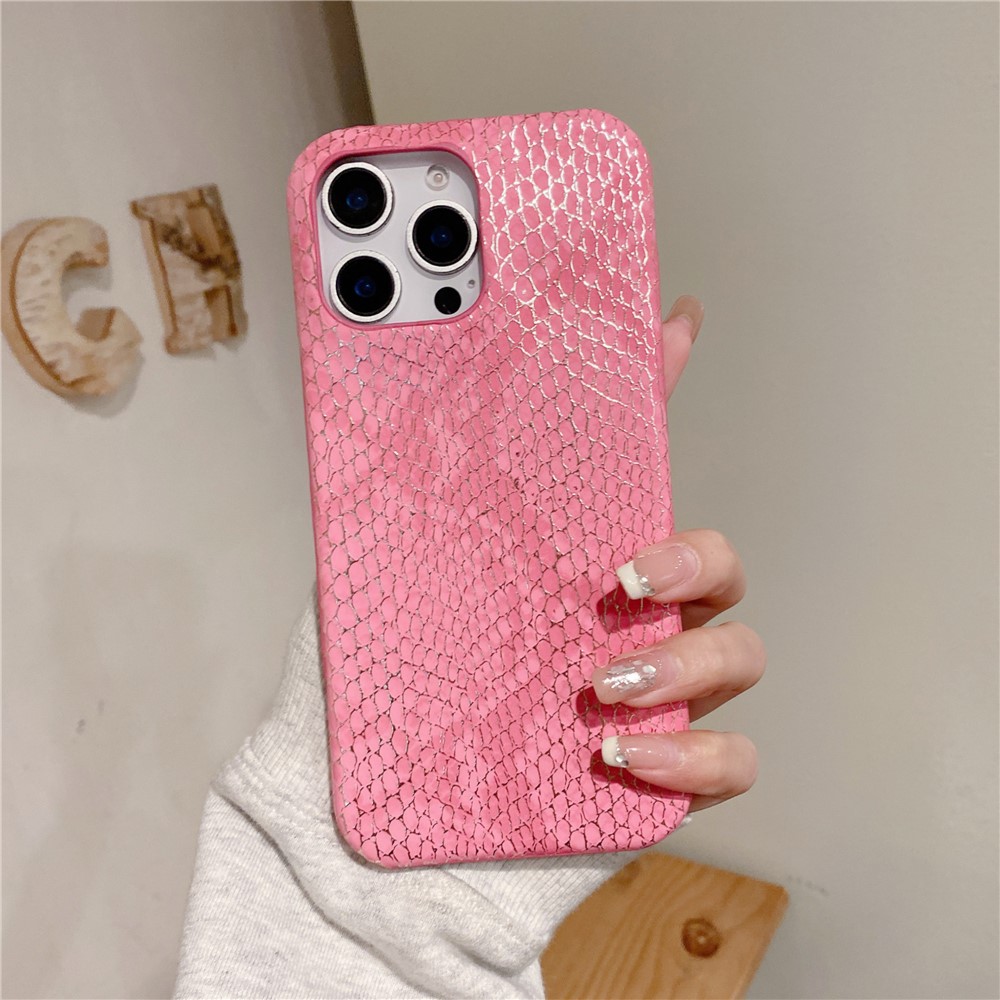 For iPhone 15 Pro Case Gold Thread Lacquered Snake Texture PU + PC Phone Back Cover - Rose