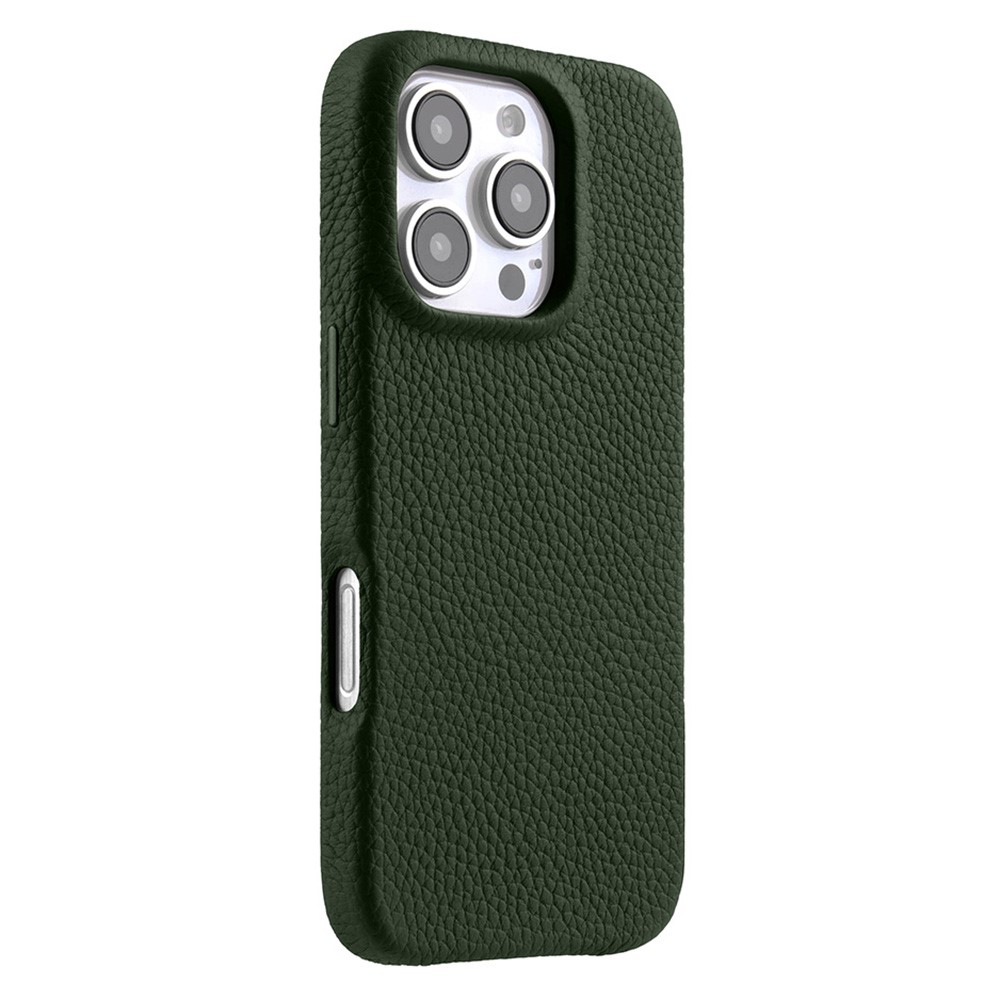 MELKCO For iPhone 16 Pro Max Magnetic Case Genuine Cow Leather PC Phone Back Cover - Green