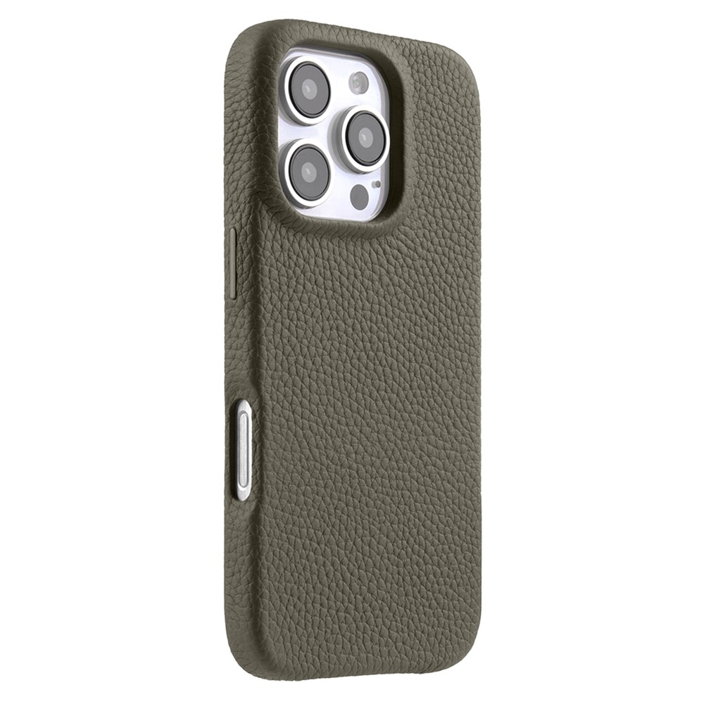 MELKCO For iPhone 16 Pro Max Magnetic Case Genuine Cow Leather PC Phone Back Cover - Grey
