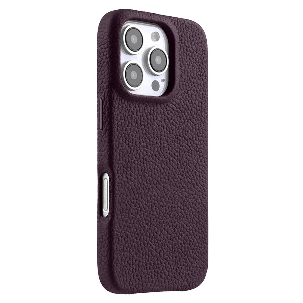MELKCO For iPhone 16 Pro Max Magnetic Case Genuine Cow Leather PC Phone Back Cover - Dark Purple