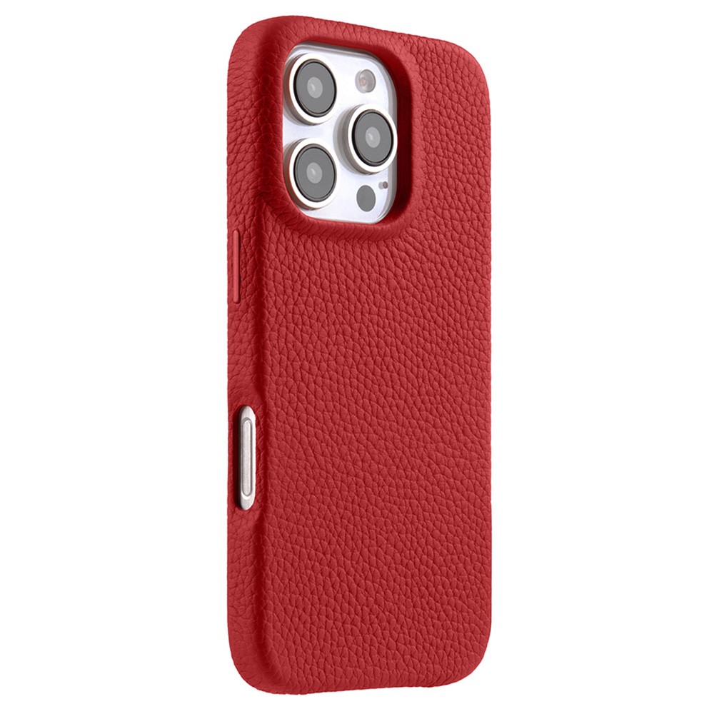 MELKCO For iPhone 16 Pro Max Magnetic Case Genuine Cow Leather PC Phone Back Cover - Red