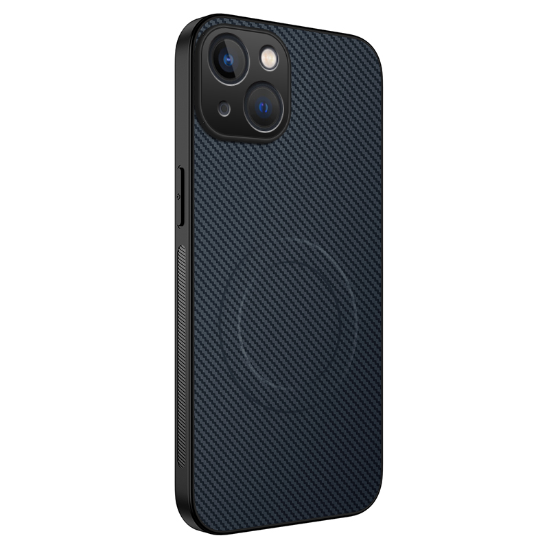 For iPhone 15 Case Compatible with MagSafe WANLONFENG TQ Series Carbon Fiber Texture PC TPU Phone Cover - Sapphire