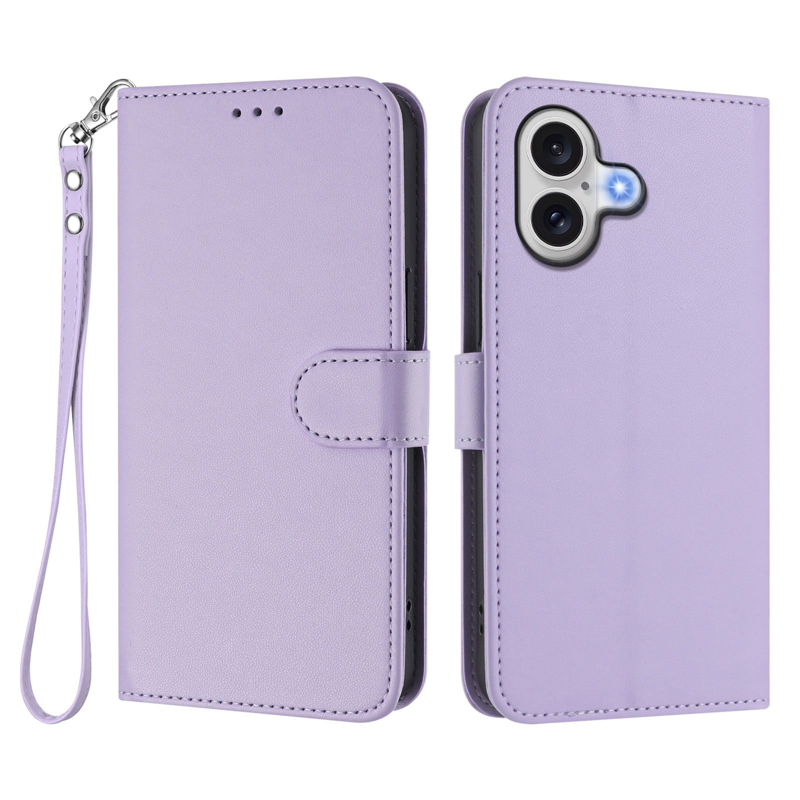 For iPhone 17 Leather Case Wallet Stand Phone Cover with Wrist Strap - Light Purple