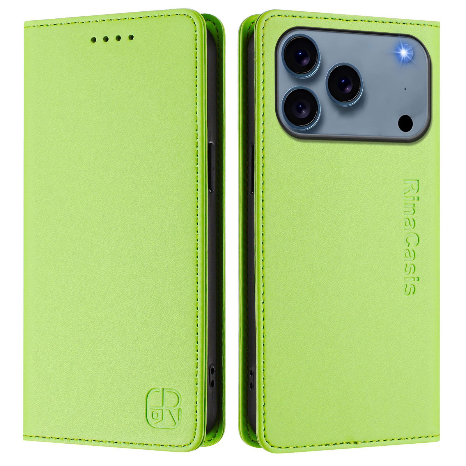 For iPhone 17 Pro Max Leather Case RINACASIS RC01 Phone Cover with RFID Blocking Wallet Stand - Green