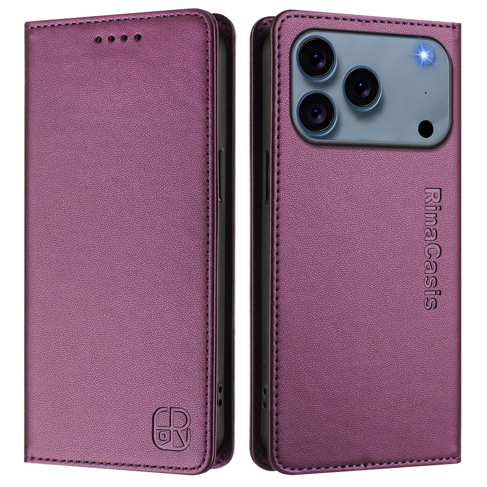 For iPhone 17 Pro Max Leather Case RINACASIS RC01 Phone Cover with RFID Blocking Wallet Stand - Violet